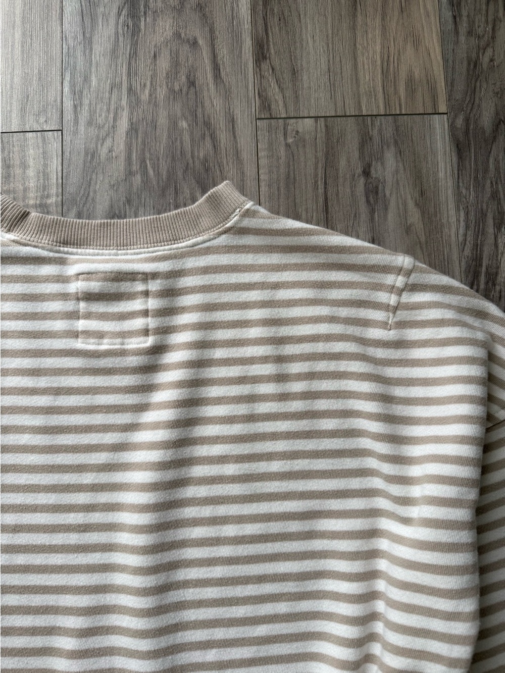 aerie Taupe and White Striped Cropped Classic Crew Sweatshirt - Picture 9 of 9